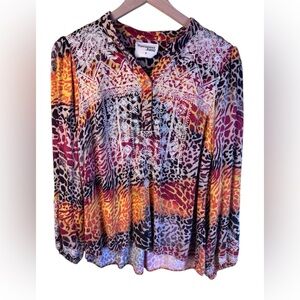 Savanna Jane  Vibrant Multicolored Embroidered Animal Leopard Print Blouse Med